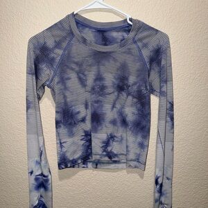 Blue Tie-Dye Long Sleeve Top Cropped
